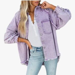 VICI Collection lavendar wash denim boho shirt jacket